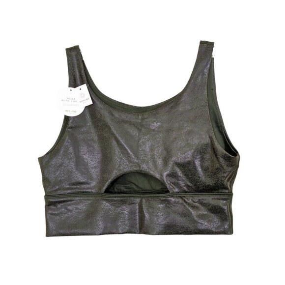 Aerie Offline NEW Hugger Faux Leather Sports Bra Small Crackle Olive Daze Green - Picture 4 of 6